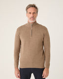 Suéter Masculino Tricot Meio Ziper Bege
