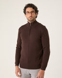 Suéter Masculino Tricot Meio Ziper Marrom