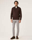 Suéter Masculino Tricot Meio Ziper Marrom