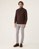 Suéter Masculino Tricot Meio Ziper Marrom