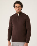Suéter Masculino Tricot Meio Ziper Marrom