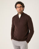 Suéter Masculino Tricot Meio Ziper Marrom